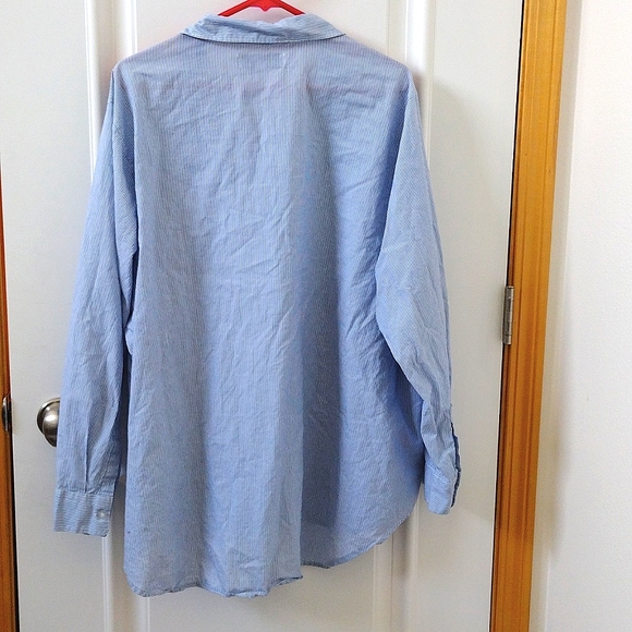 Blue and White Striped Button Up with Floral Appliques - size 3X - Picture 2 of 6